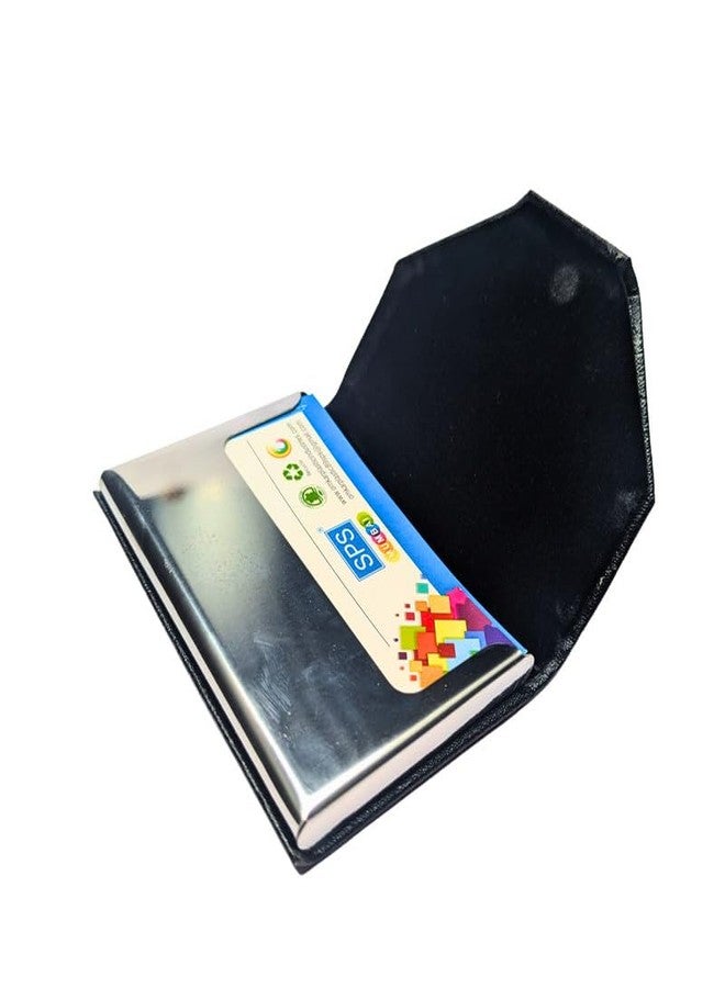 Skrill Business Card Holder for Men and Women, Visiting Card Holder, PU Leather, Metal Card Holder (Black) - Image 3